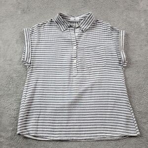 AJ My Amelia James Top Womens Small Gray White‎ Striped Polo Shirt Sleeveless